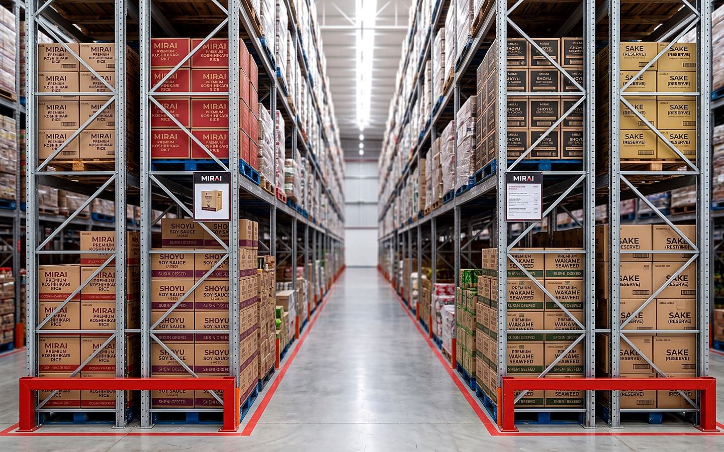 Organização no galpão da Mirai Distribuidora